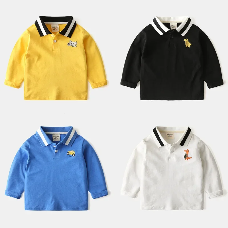 

Spring Fall Polo T-shirts for Boys Cotton Long Sleeve Toddler Kids Tops Tee Children's Clothes