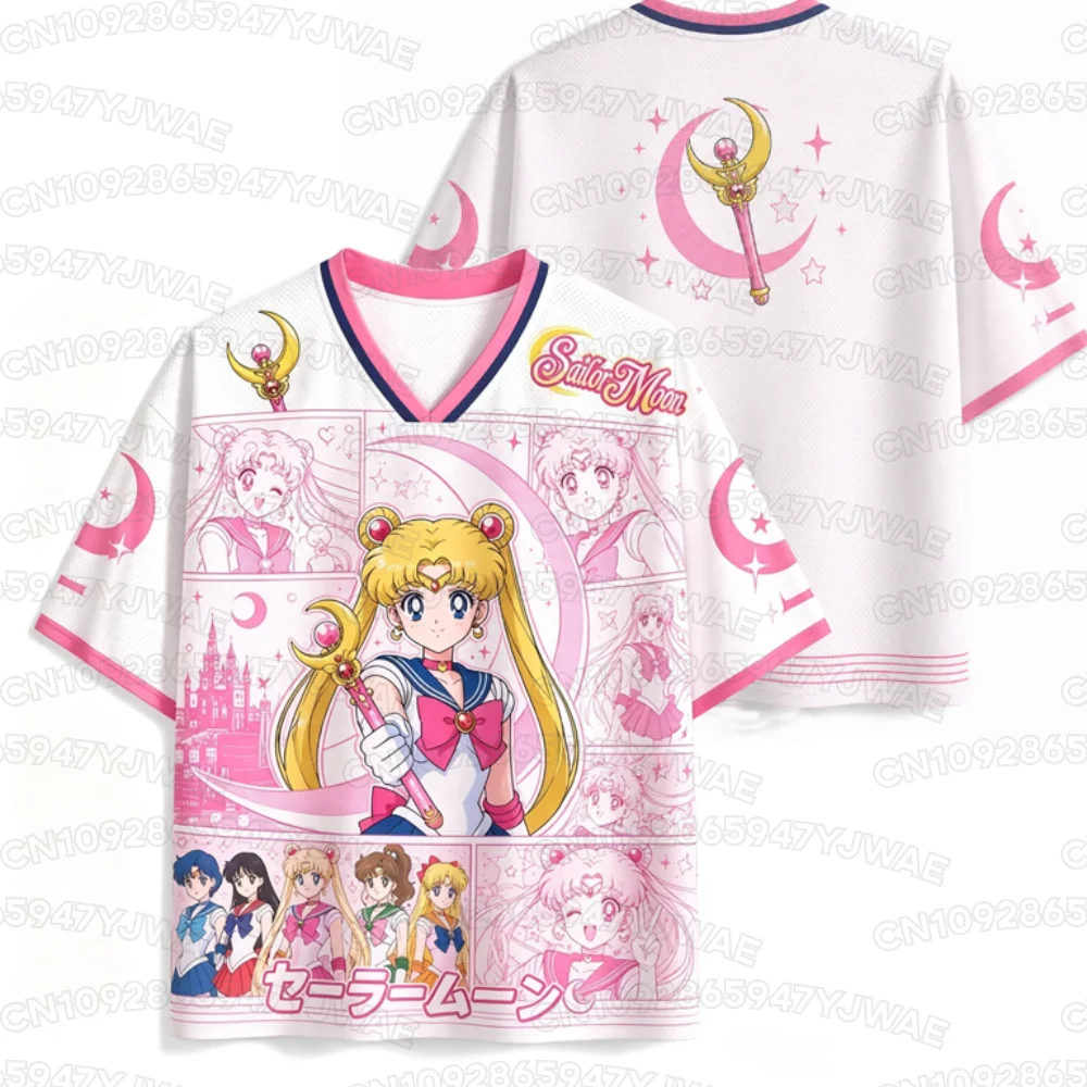 Sommer-T-Shirt mit kurzen Ärmeln für Damen und Herren, lässiges Sailor-Moon-Trikot, beliebtes Anime-Fan-T-Shirt, Unisex-Oberteile, Y2K-Trikot-Oberteile. – Detail 3