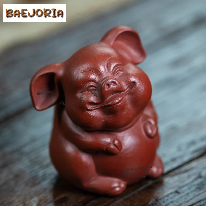 BAEJORIA Purple Clay Cute Zodiac Pig Tea Pet Zen Lucky Model Tea Figurine Play Toys Tea Statue Ornaments Cafes Craftsmanship