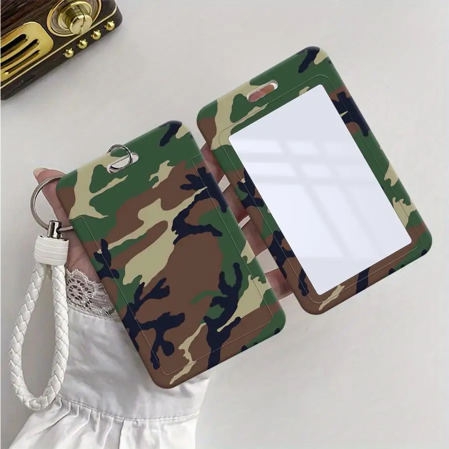 

Чехол-держатель для карт (1 шт.), выдвижной, для кредитных карт, для детских проездных, с ремешком, для бейджей, банковских карт, с камуфляжным рисунком