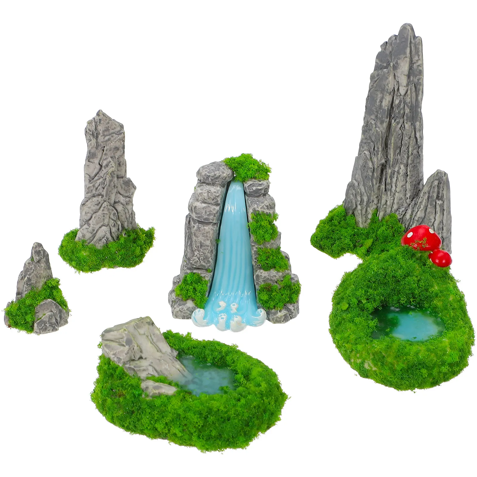 6Pcs Mini Rockery Resin Artificial Mountain Mini Water Pool Decoration Garden Diorama Bonsai Aquarium Landscape