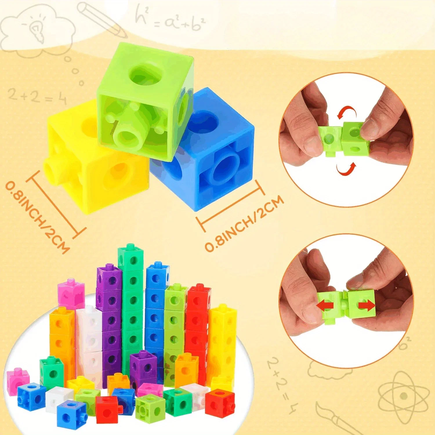 100pcs Linking Cubes Counting Cubes, Colorful Math Cubes, Math Manipulatives Classroom Learning Supplies Activities toys (Clas