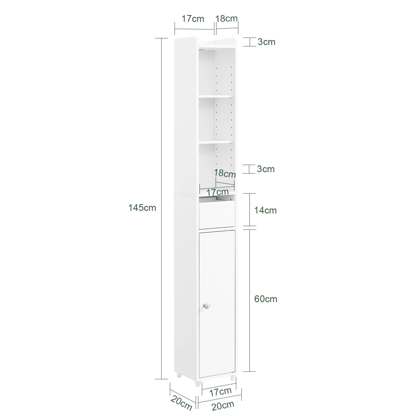 SoBuy BZR34-K-W Badezimmerschrank Schmal Hochschrank Badregal Schrank mit Tür und Schublade Nischenregal für Badezimmer – Detail 1