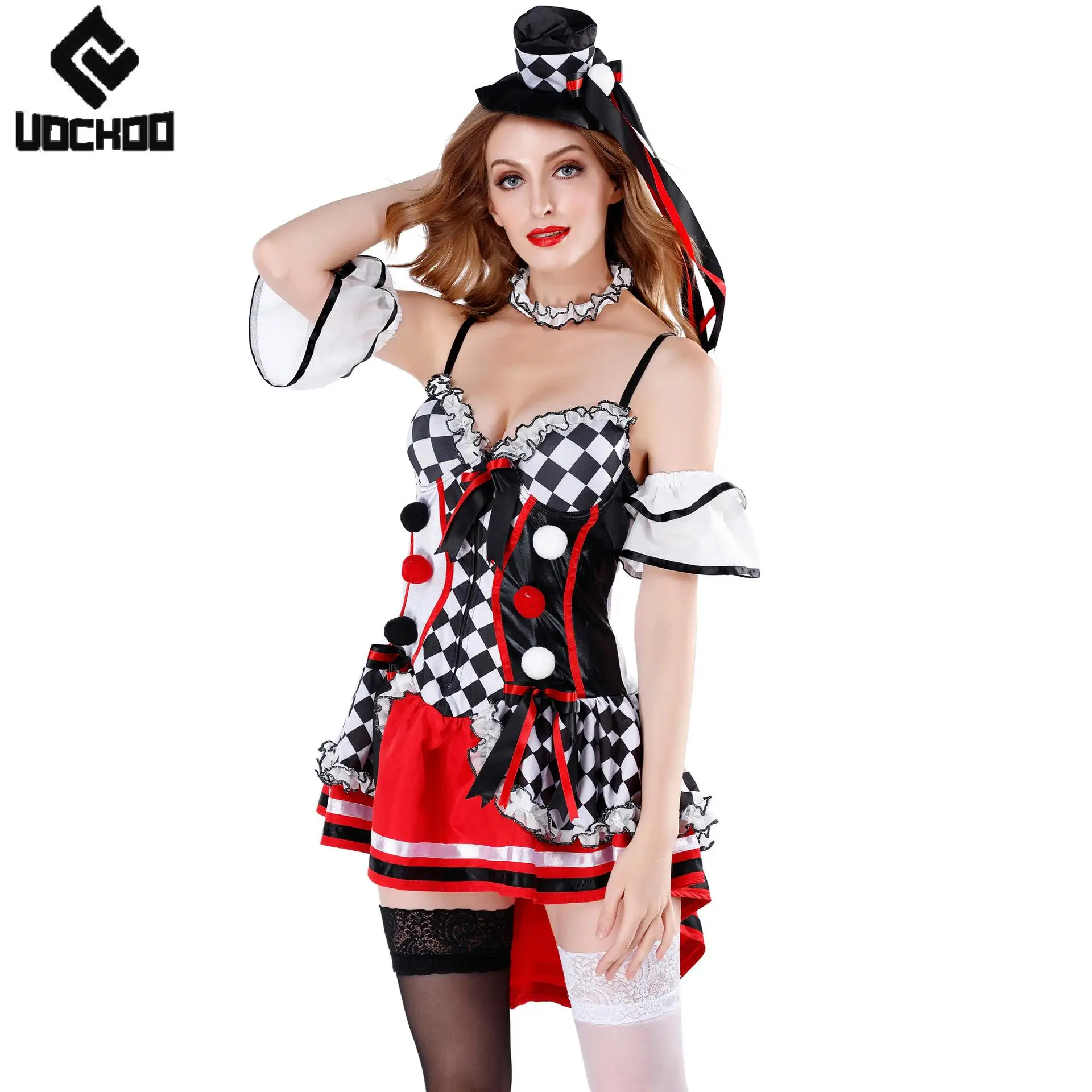 

Carnival Clown Dress Suit Women Joker Cosplay Costume Festival Parade Clown Outfit Purim Party Adult Wear Funny Clothing