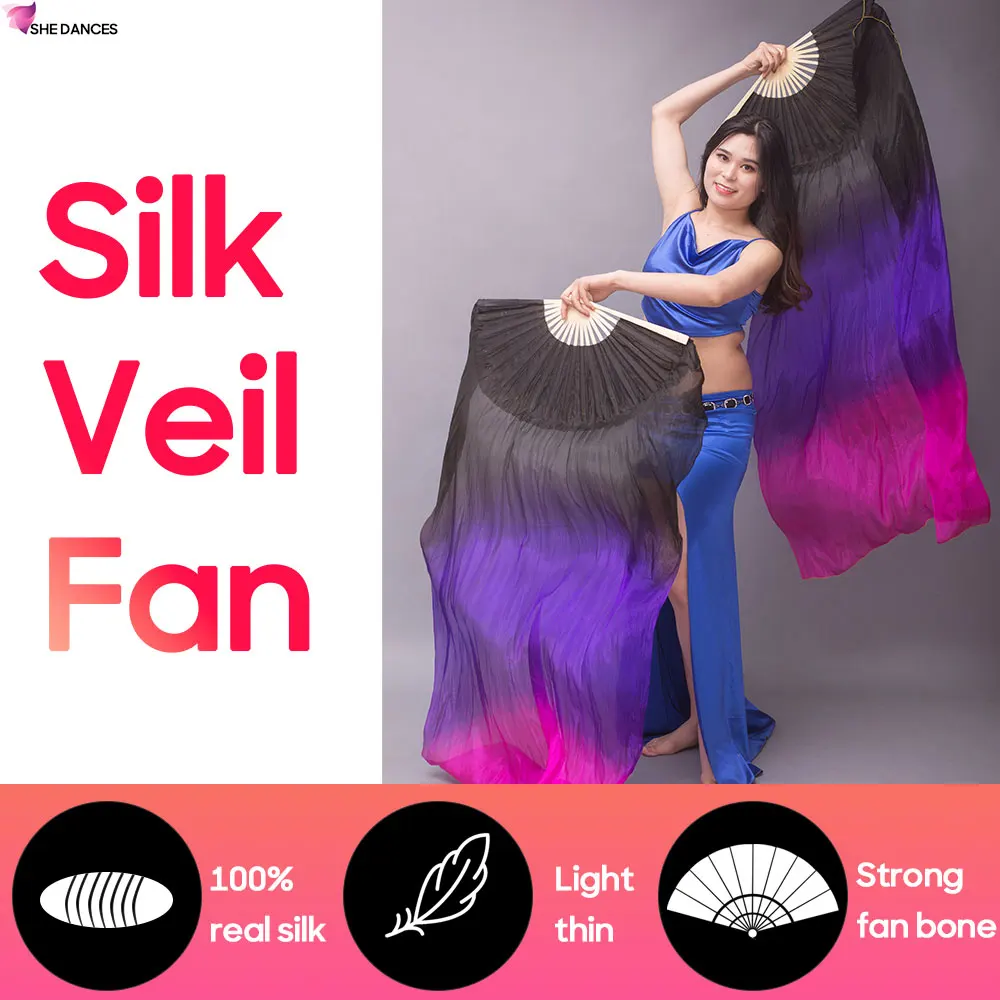 

1 Pair Silk Fan For Women Real Silk Veils Fan Hand Made Tie Dyed Scarf For Stage Performance And Practice