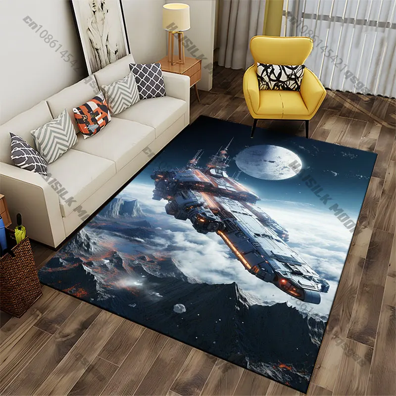 Futuristic spaceship above alien planet carpet Yoga living room room decor children's crawling mat doormat area rug