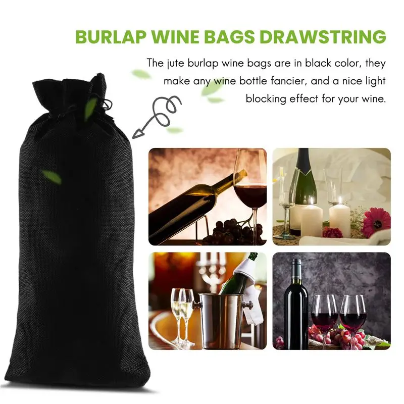 A68P-10Pcs Jute Burlap Wine Bags Drawstring, Hessian Cloth Bottle Gift Bags For Blind Taste Halloween Party Holiday Giving
