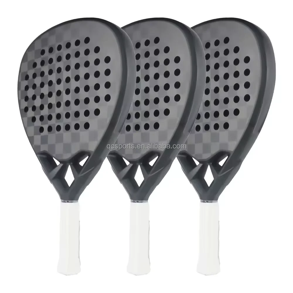 

In stock Carbon fiber material round paddle racket, 12K high density texture, customized design cheap price polyester net sports