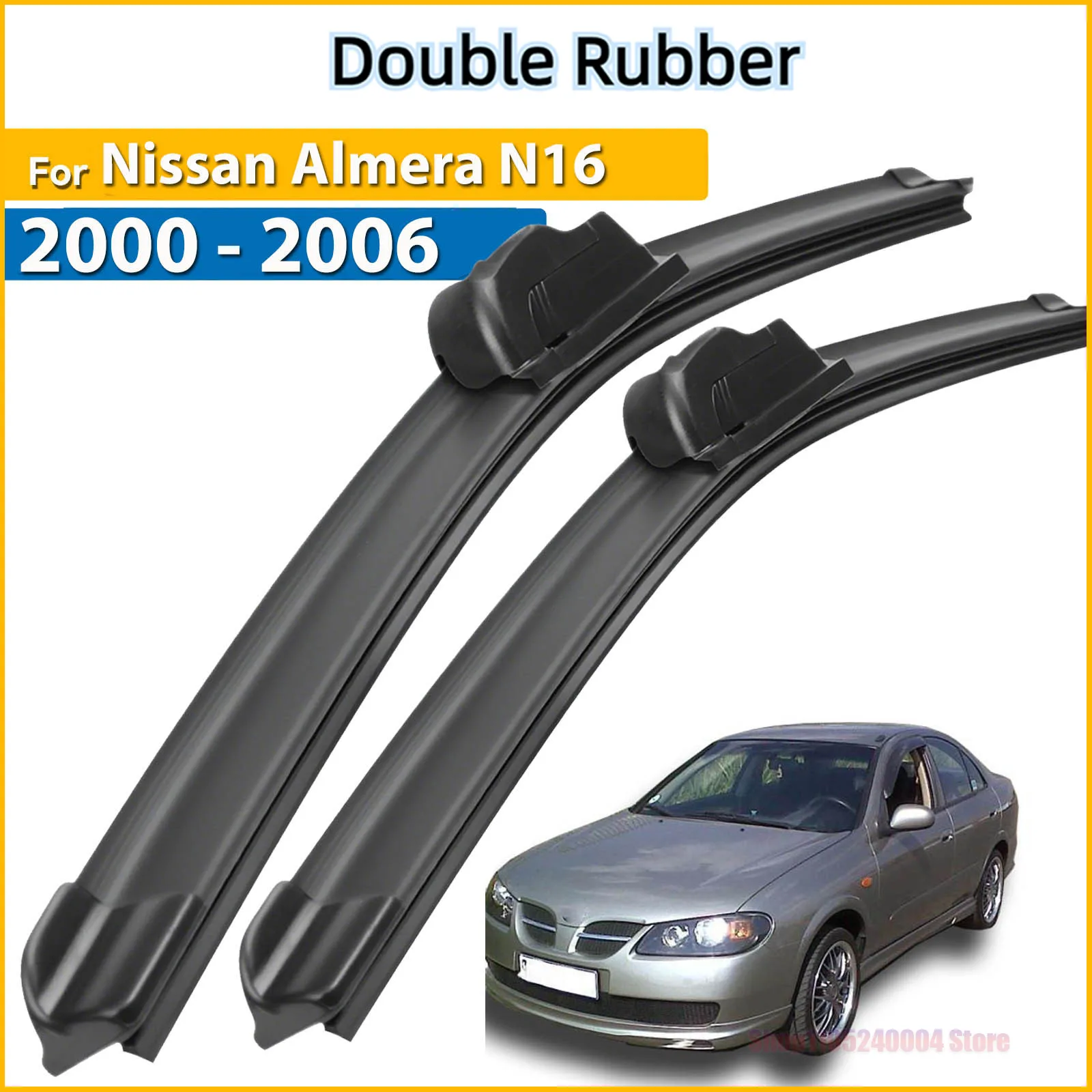 

For Nissan Almera N16 2000 - 2006 LHD Front Wiper Blades Windshield Windscreen Window Car Rain Brushes 22"+16"