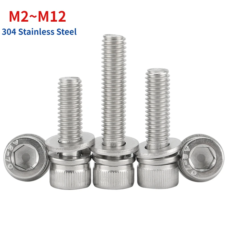 M2 M2.5 M3 M4 M5 M6 M8 M10 M12 Hex Socket Head Cap Sems Screw with Washer 304 Stainless Steel Metric Three Combination Screw