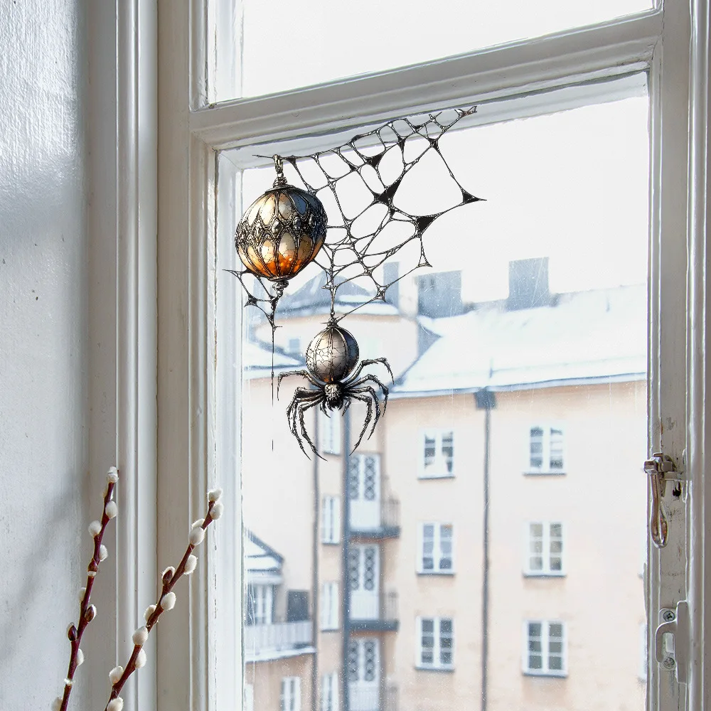 2 pcs Spider Web Wall Sticker Big Spider Window Glass Decal Removable PVC Wall Decal Halloween Decoration for Home Decor