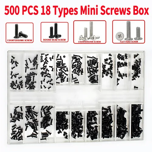 Imagen 1 del producto Mini tornillos pequeños universales, tuercas, Kit surtido para gafas de sol, reloj, gafas, herramientas de reparación de portátiles, M1.2, M1.4, M2, 500 unids/lote por caja