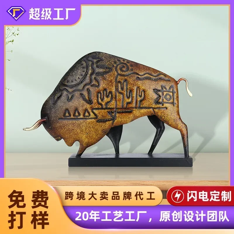 

Durable Iron-made Cattle Metal Sculpture Home Furnishing Articles Handmade Craft Articles for Home Office Decor