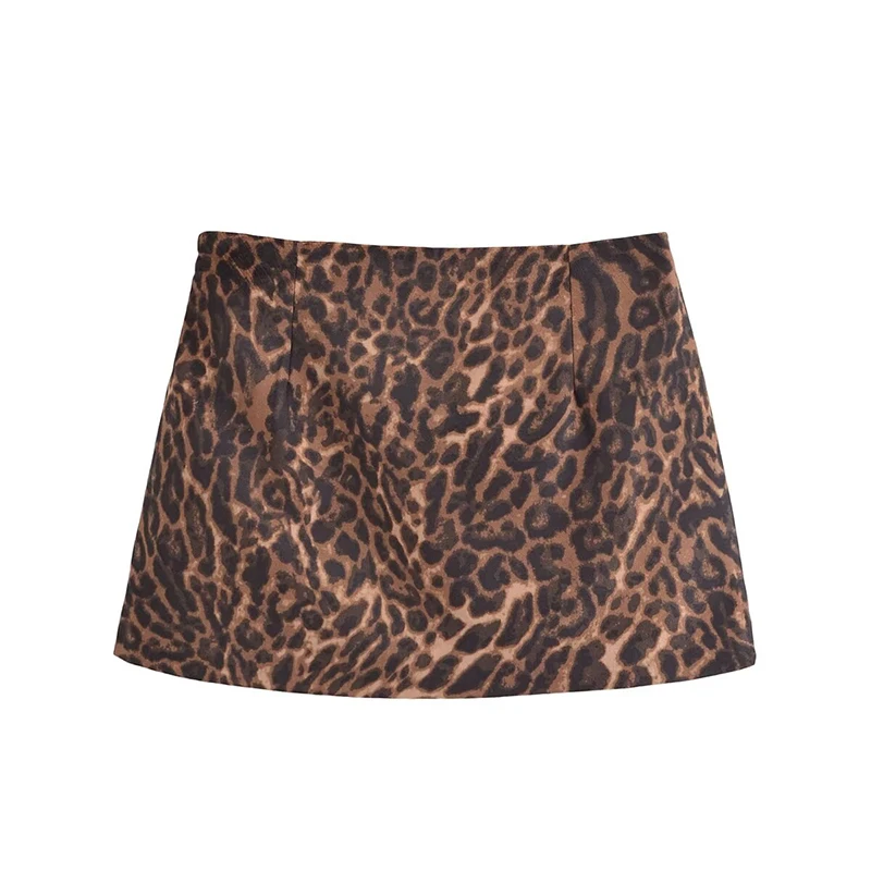 High Street Women Velvet Leopard Print Mini Skirt Side Zipper High Waist A-line faldas