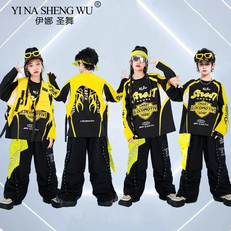 Hip hop meninos moda colete legal moletom calças de carga meninas k-pop conjuntos de roupas de dança de rua crianças trajes jazz criança streetwear