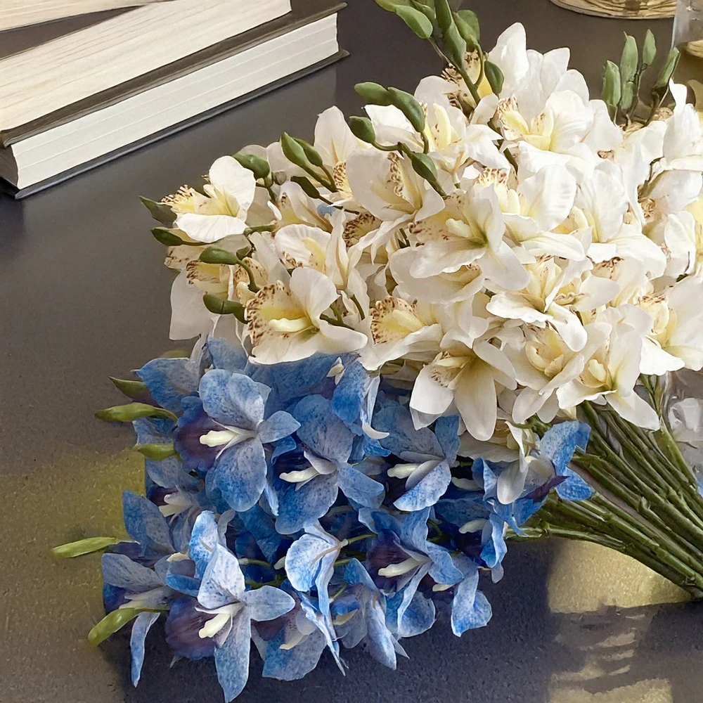 35 بوصة Cymbidium السحلية الحرير الاصطناعي الأزهار الجذعية وهمية الزهور الحرير الزهور ديكور المنزل زهور الزفاف ترتيب فو #3