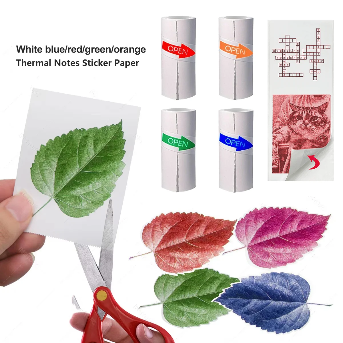 4-Color Mix Thermal Paper 1 Roll of Blue/Red/Orange/Green 57x25mm Self-Adhesive Photo Paper for Instant Camera/Portable Printer