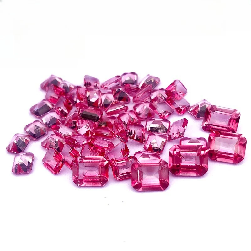 

Natural pink topaz rectangular grandmother cut small octagonal ring face loose stone K gold inlaid jewelry pendant ring