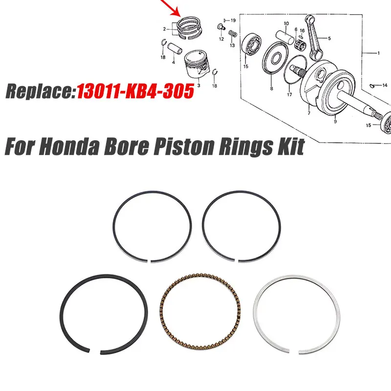 5PCS Standard Bore Cylinder Kit Piston Rings Kit For Honda XR100 XL100S CM CMX CM250C/CD Rebel 13011-KB4-305