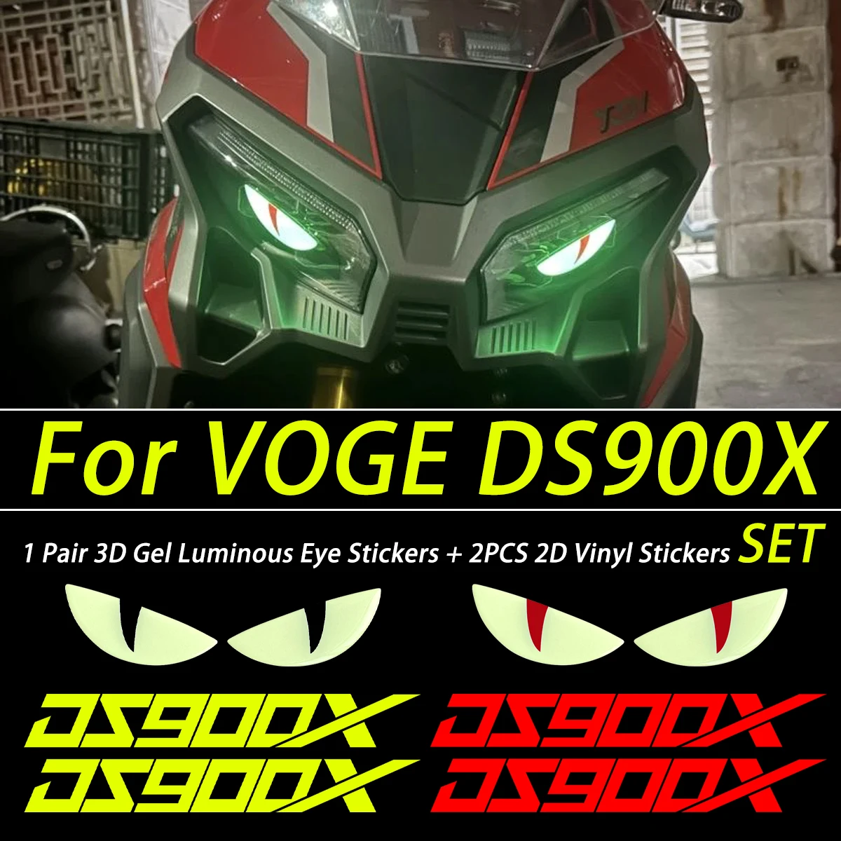 For VOGE Voge 900DSX 900 DSX DS900X 3D Gel Luminous Devil Eyes Motorcycle Stickers With 2 PCS Vinyl Decals Accessories SET