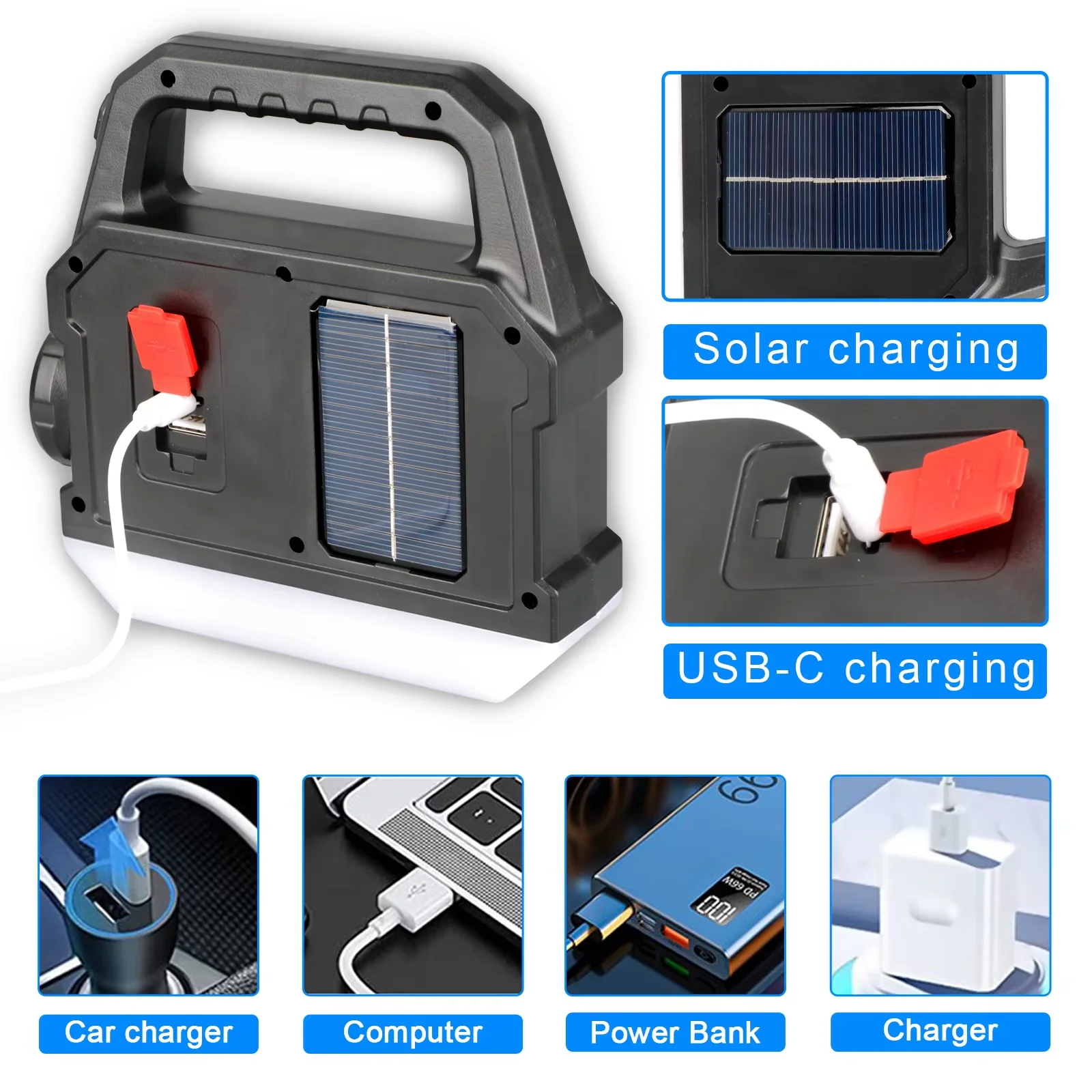 Smart Library Multifunctional Rechargeable LED Solar Linterna Search Torch Light Handle Flashlight Lantern Emergency Camping Lig