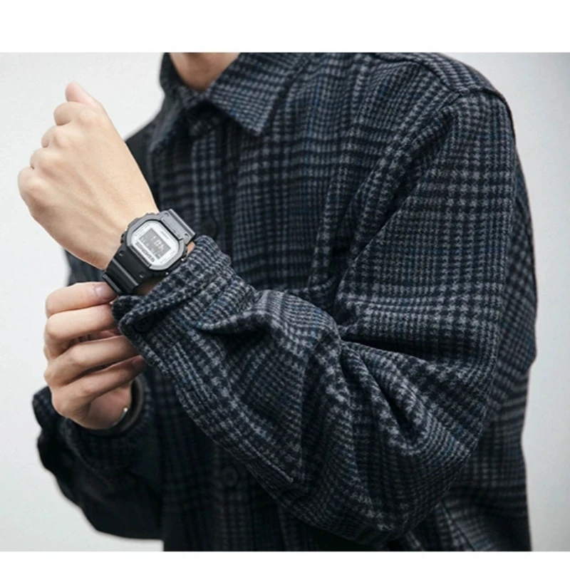 Camisa de lana gruesa de alta calidad para hombre, ropa de calle japonesa, solapa, manga larga, Top informal a cuadros, abrigos Harajuku para hombre