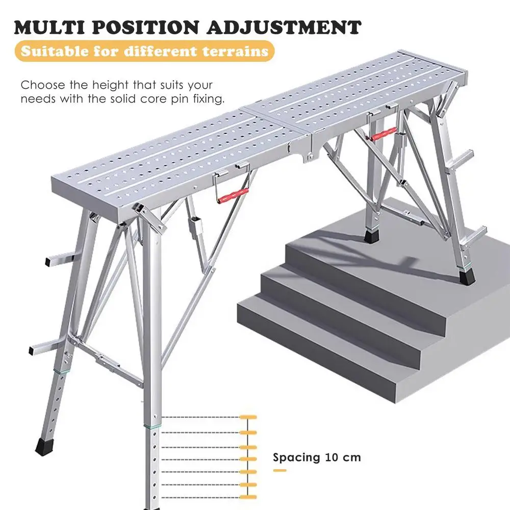 ポータブル折りたたみ式作業プラットフォーム、足場タワー、スツールベンチ、高さ調節可能、亜鉛メッキ鋼、容量800ポンド、多目的