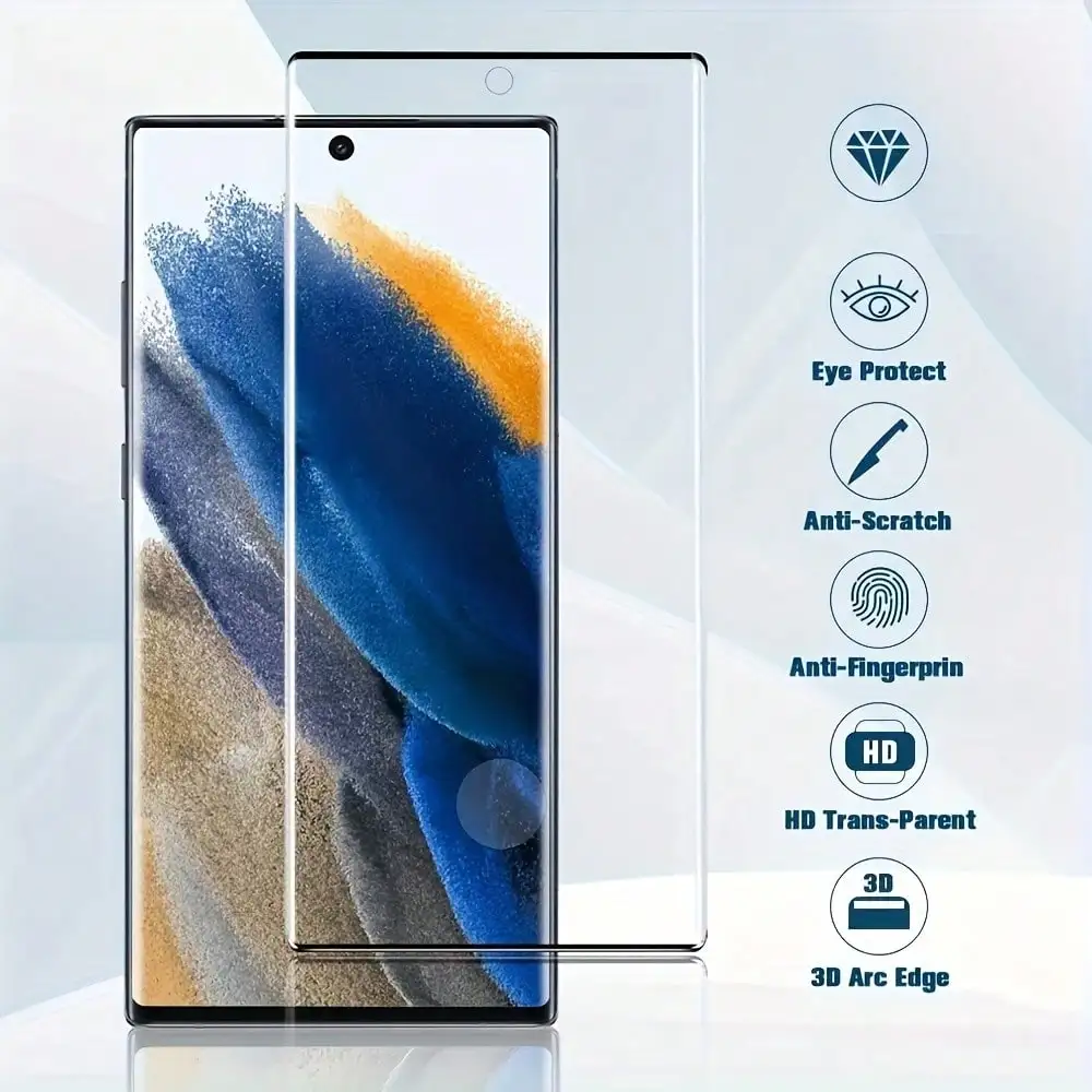 4 قطع واقي شاشة منحني من الزجاج المقسى عالي الدقة متوافق مع هاتف Samsung Galaxy S25 Ultra S24 S23 S22 Ultra S21+ S20
