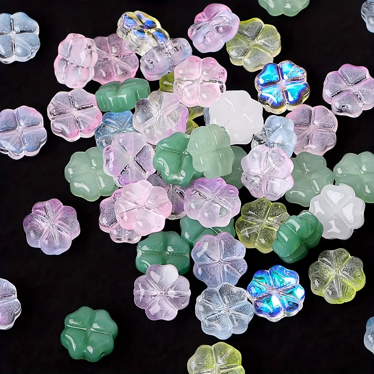 20pcs Vibrant Multicolor Lucky Four-leaf Clover Beads - Stunningly Transparent Crystal Glass Loose Spacer Beads for Jewelry Maki