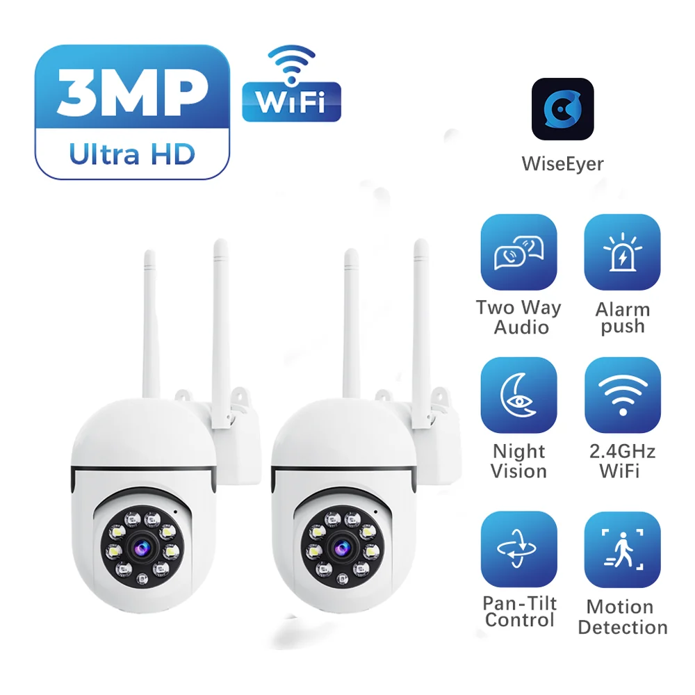 

XVIM 2 Pack 3MP 2.4GHz WiFi Security Outdoor Camera Two Way Audio Night Vision Pan Tilt Motion Detection Alarm Push Surveillance