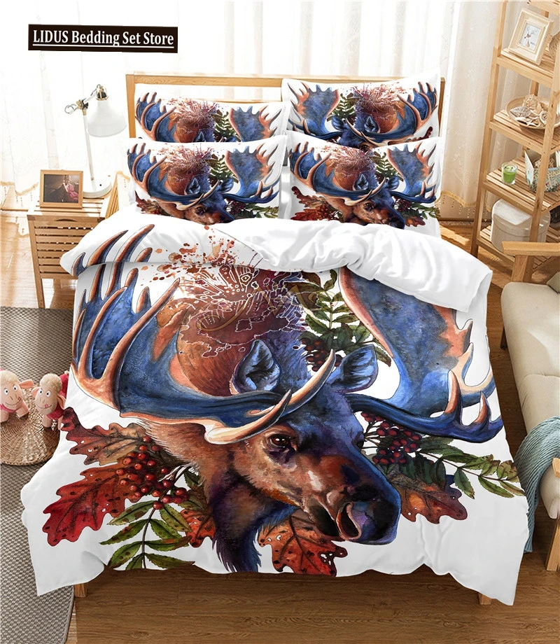 Elk Duvet Cover Set 3d Digital Printing Beautiful Wild Animals Comforter Cover For Kids Teens Polyester Bedding Set King Size