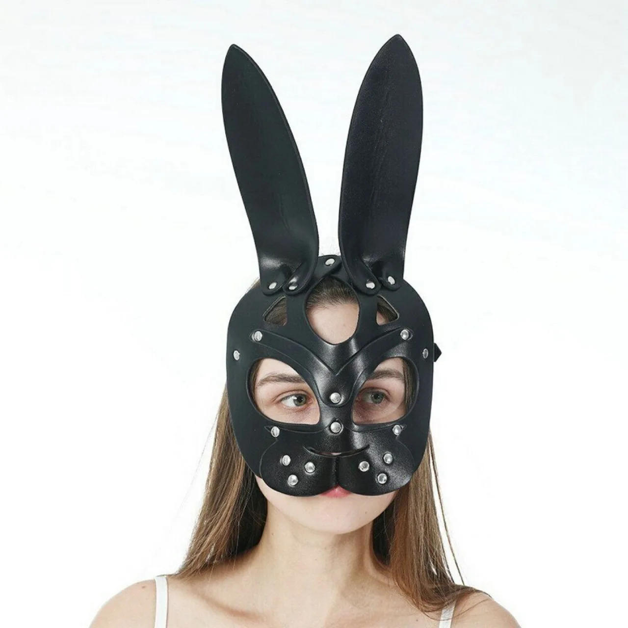 Gothic Punk PU Leather Mask Cosplay Women BDSM Face Harness Fetish Sexy Carnival Festival Masquerade Party Half Eye Facewear