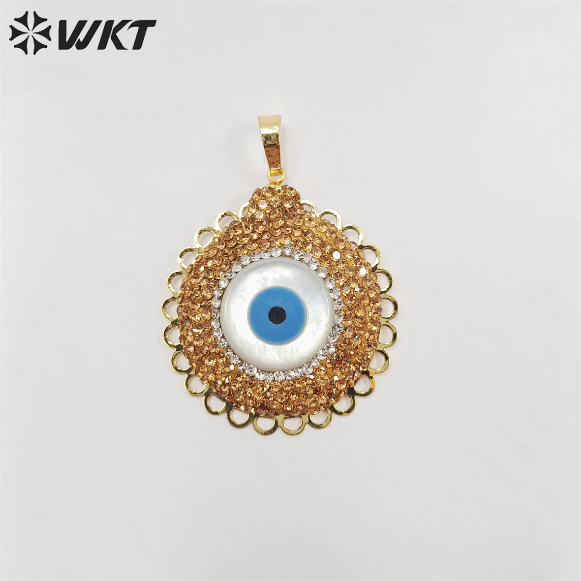 WT-JP314 Amazing Gorgeous handmade Rhinestone MOP Eye pendant Gold plated Natural shell Energy EVil eye jewelry pendant