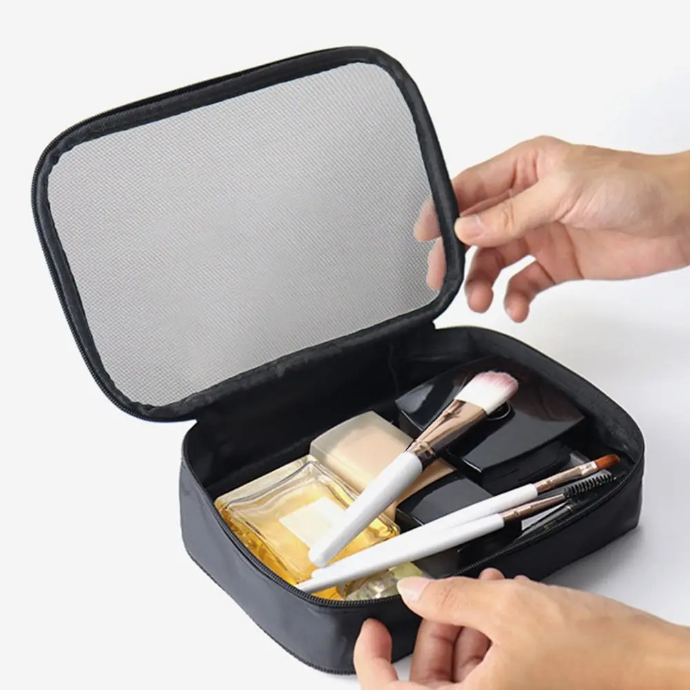 Travel Solid Color Zipper Toiletry Bag Cosmetic Bag Mesh Makeup Bag