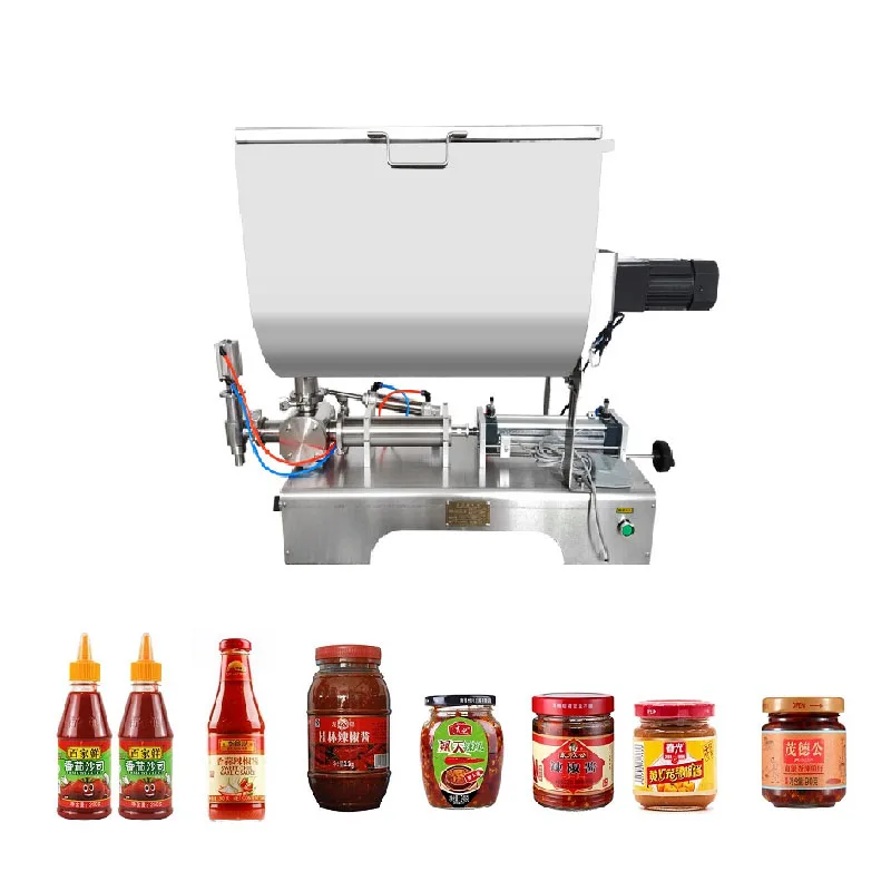 Chili Sauce Filling Machine Mixing Hopper Soybean Paste Peanut Butter Quantitative Filler Machine Soya Stirring Pneumatal Mixing