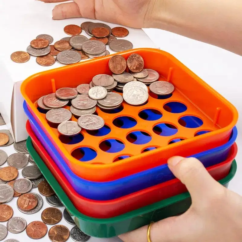 1Set 4 Color-Coded Coin Sorting Trays, Colored Coin Sorter Trays And Coin Counter For Sorting Coins