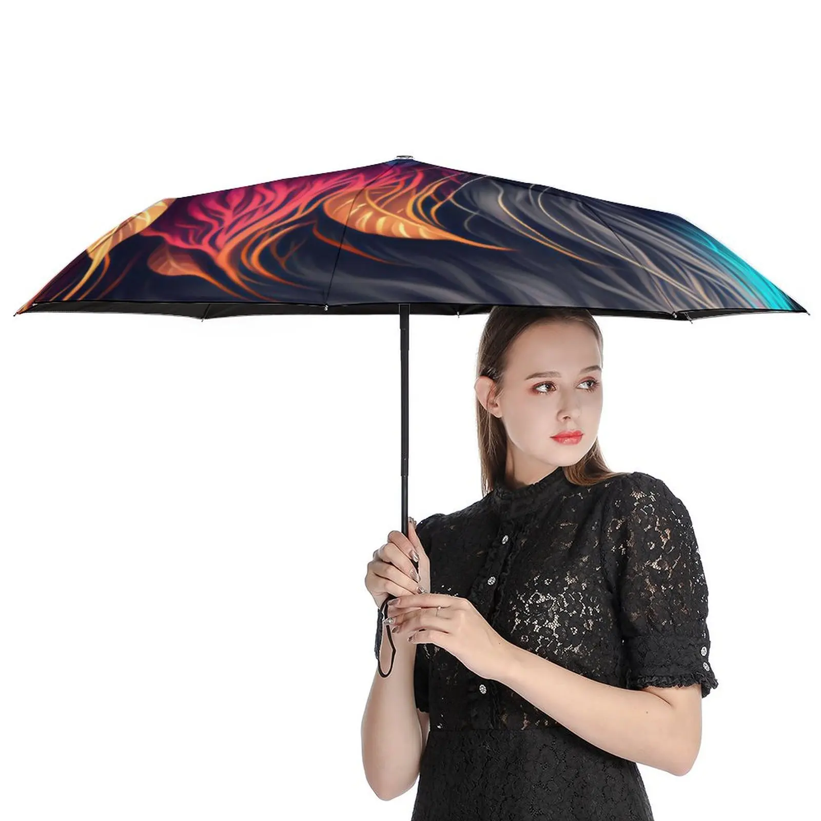 Cute Cat Head 8 Ribs Umbrella Outdoor Stylish Umbrellas Waterproof Portable Auto Umbrella