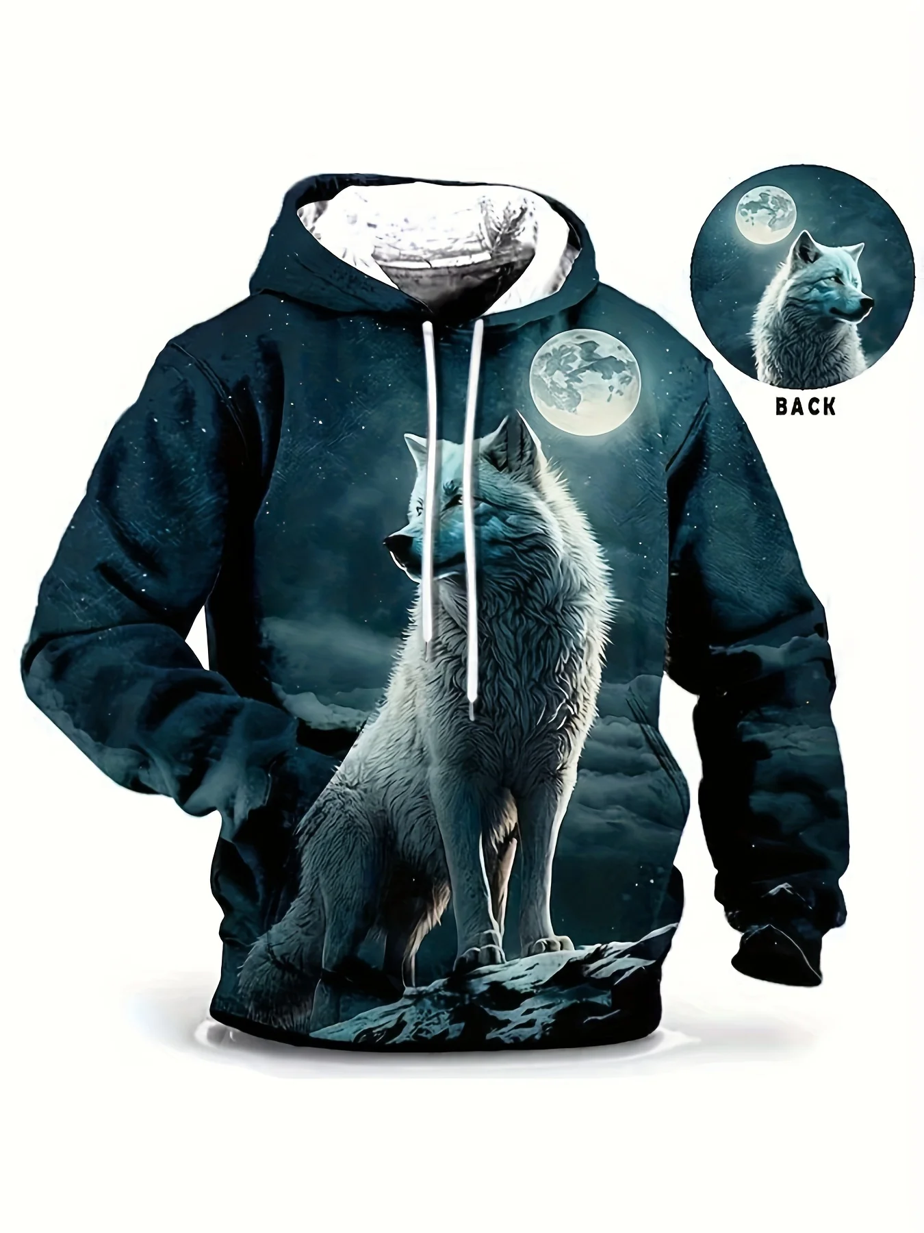 Wolf Print Hoodie, Cool Hoodies For Men, Men's Casual Graphic Design Hooded Sweatshirt Streetwear For Winter Fall, As Gifts