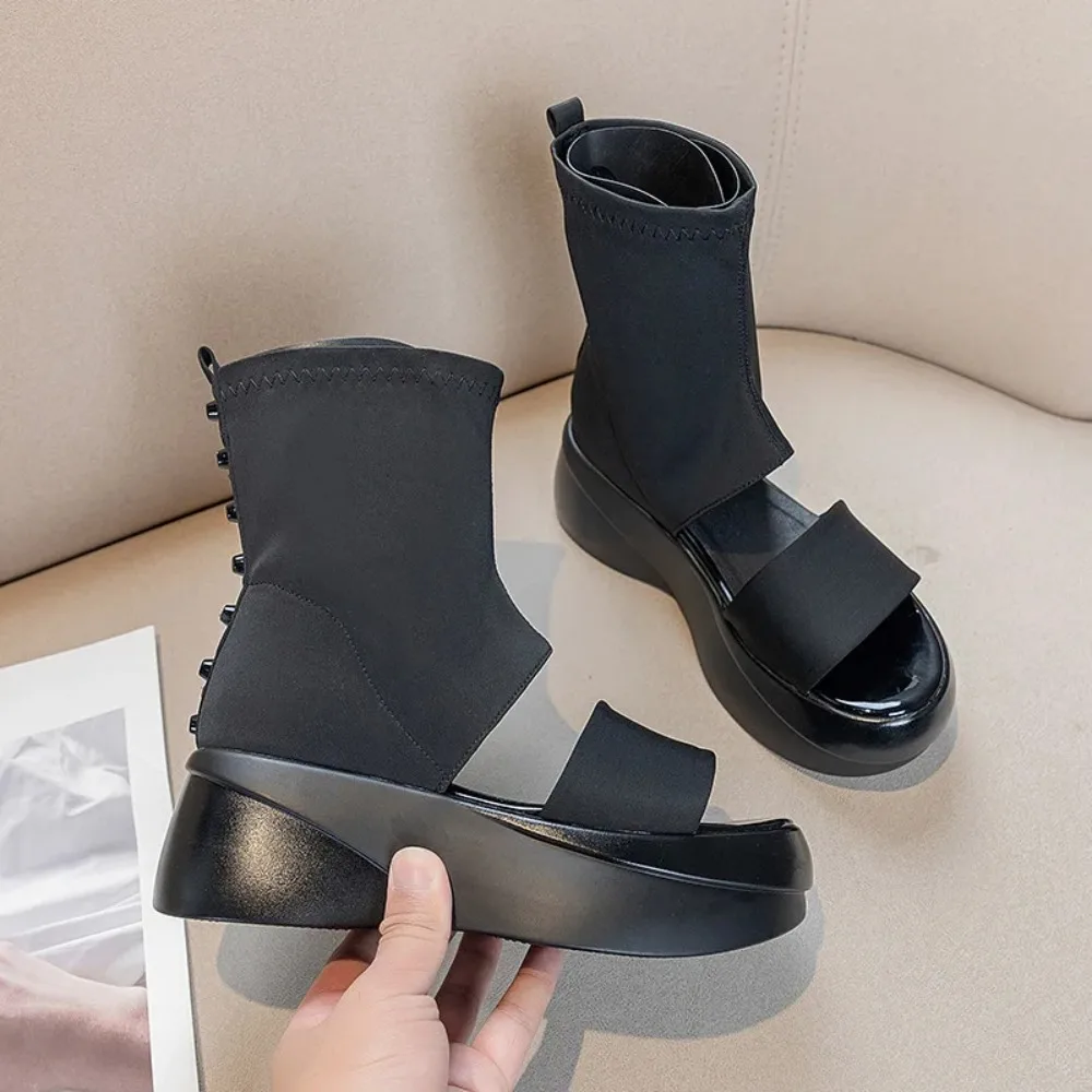 Fish Mouth Sandals Women 2023 Summer New Sleeve Thick Sole Breathable Fashion Cool Boots Female Shoes for Women Botas Mujer