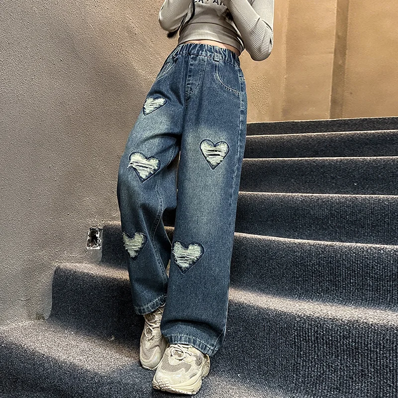 Girls Jeans Spring and Autumn New Children\'s Straight Pants Children\'s Pants Korean Wide Leg Pants