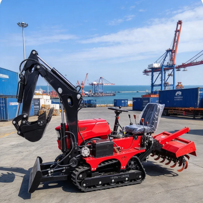 Customized 35HP Ride-on Crawler Rotary Tiller All-in-One Machine with Front Excavator, Dual Use for Paddy & Dry Fields