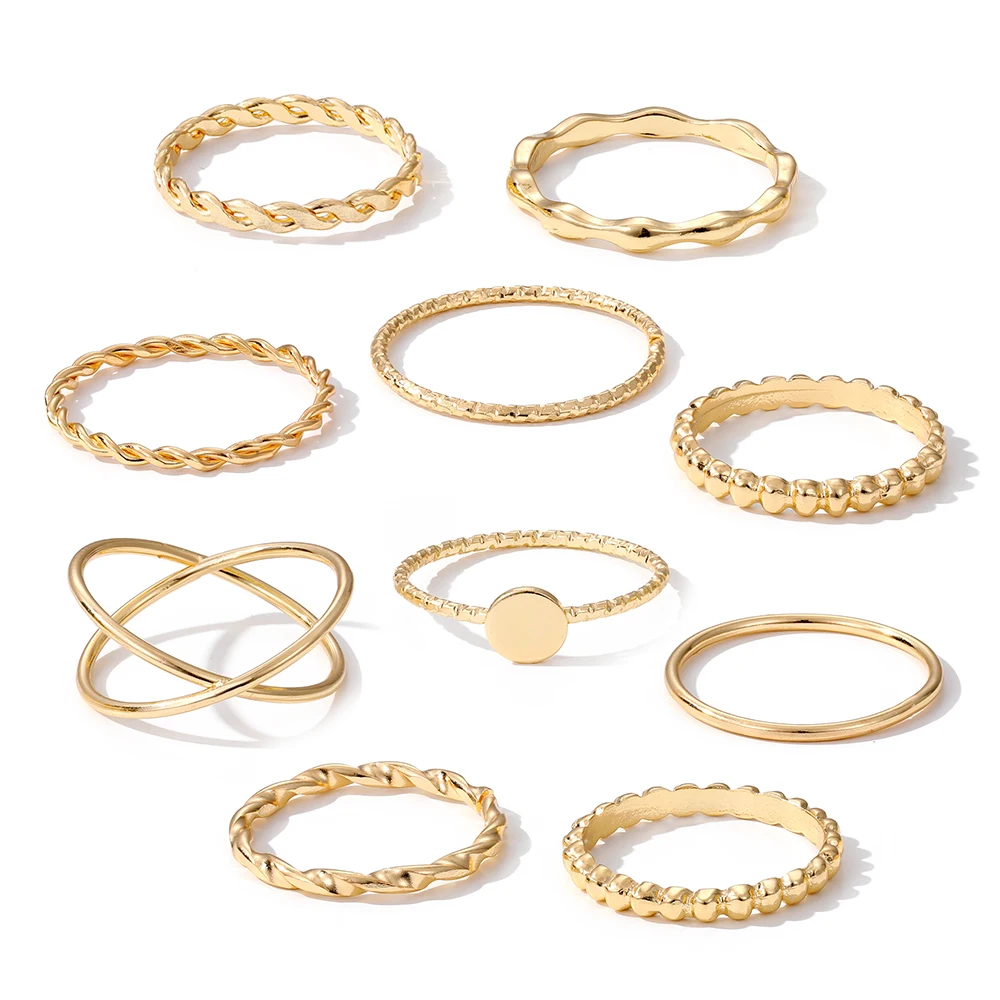 IPARAM Vintage Simplicity Irregular Gold Color Metal Rings Trendy Twist Helical Mixed Styles Rings Set Jewelry Gifts