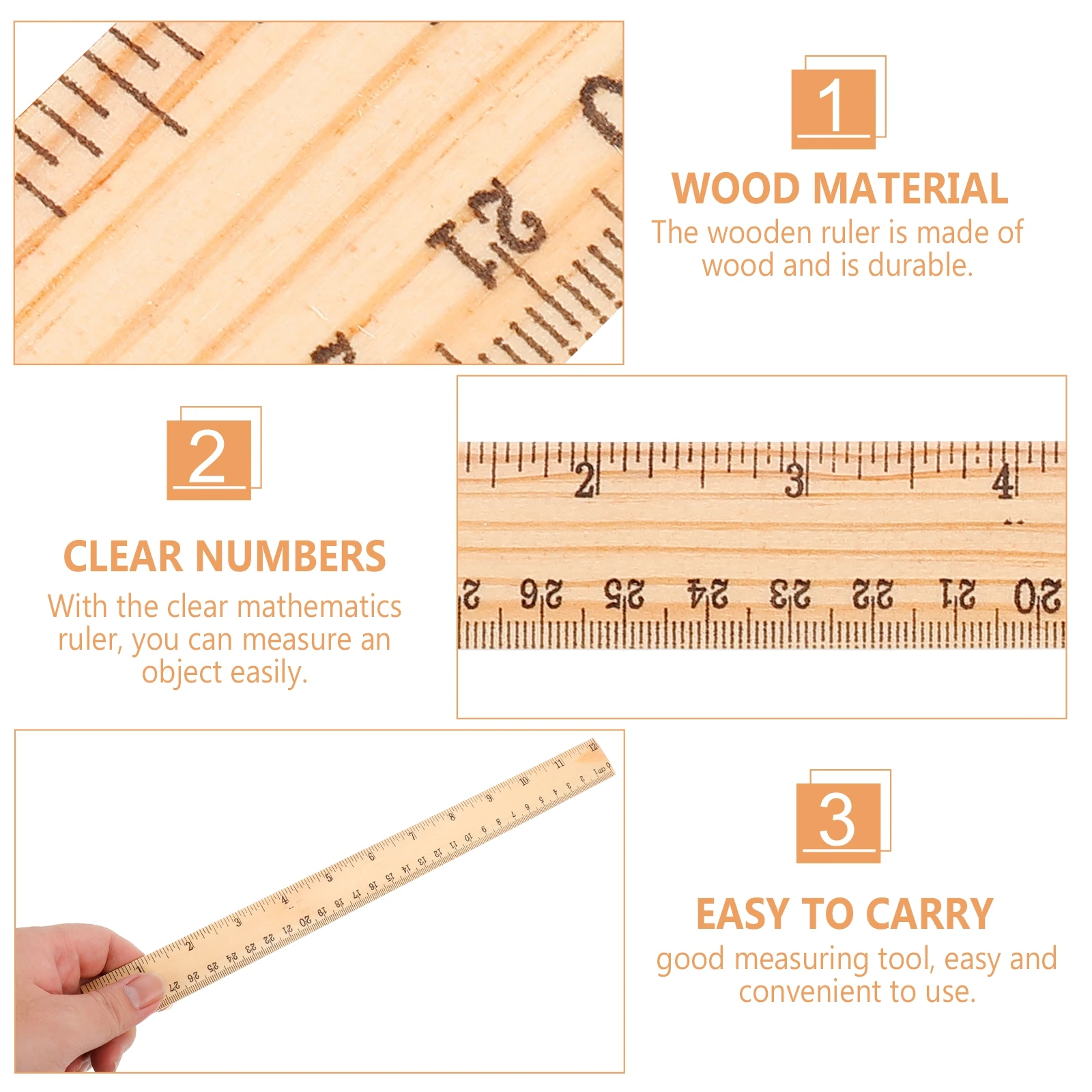 30Pcs 20Cm Wooden Straight Ruler 8 Inch Dual Scale Sturdy Measuring Tool for Education Geometry Art Design Home Office