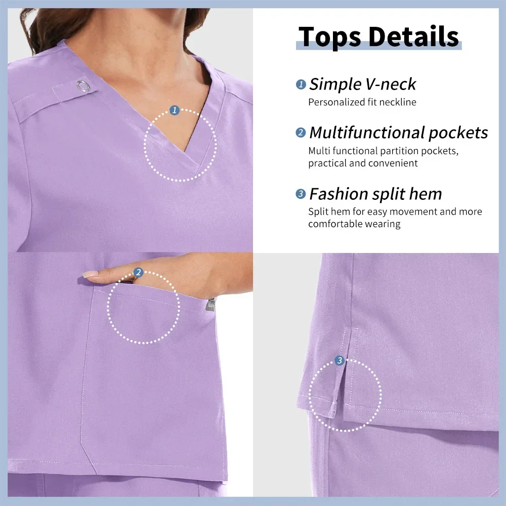 Niaahinn Solid Color Dentistry Surgical Uniforms Unisex V-neck Beauty Salon Work Clothes Pet Grooming Vet Scrubs Nurse Uniforms