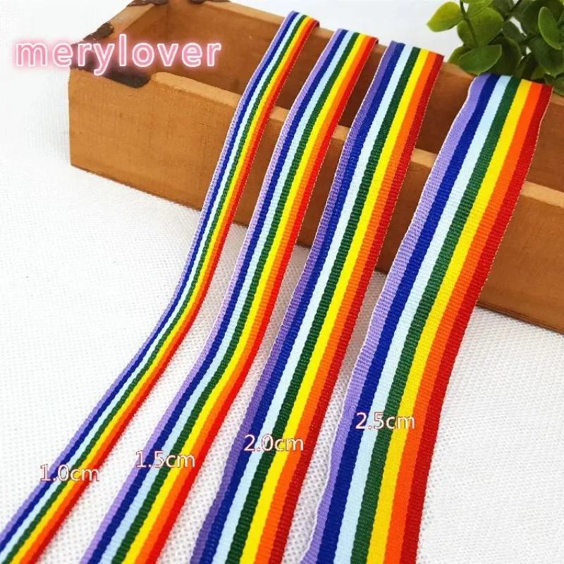 1Meter 10/15/20/25MM Rainbow Stripe Printed Grosgrain Ribbons Cartoon Ribbed Webbing Handmade DIY Clothing Hair Bow Accessories