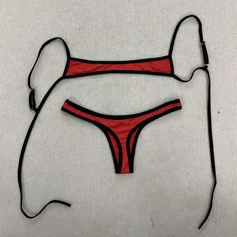 Aesthetic Sexy Spice Girl Beach Contrast Color Swimsuit Solid Shoulder Strap Adjustable Backless Simple Summer Split Bikini Y2K