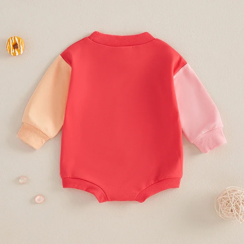 Infant Baby Girl Sweatshirt Romper Long Sleeve Letter Print Patchwork Jumpsuits Newborn  Autumn Clothes