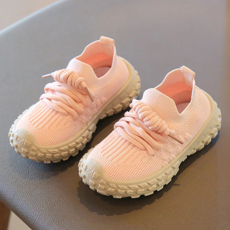 Children's Sneaker Breathable Mesh Shoes2024Spring and Autumn Boy's Casual Shoes Flying Woven Girls' White Shoes Soft-Soled Shoe