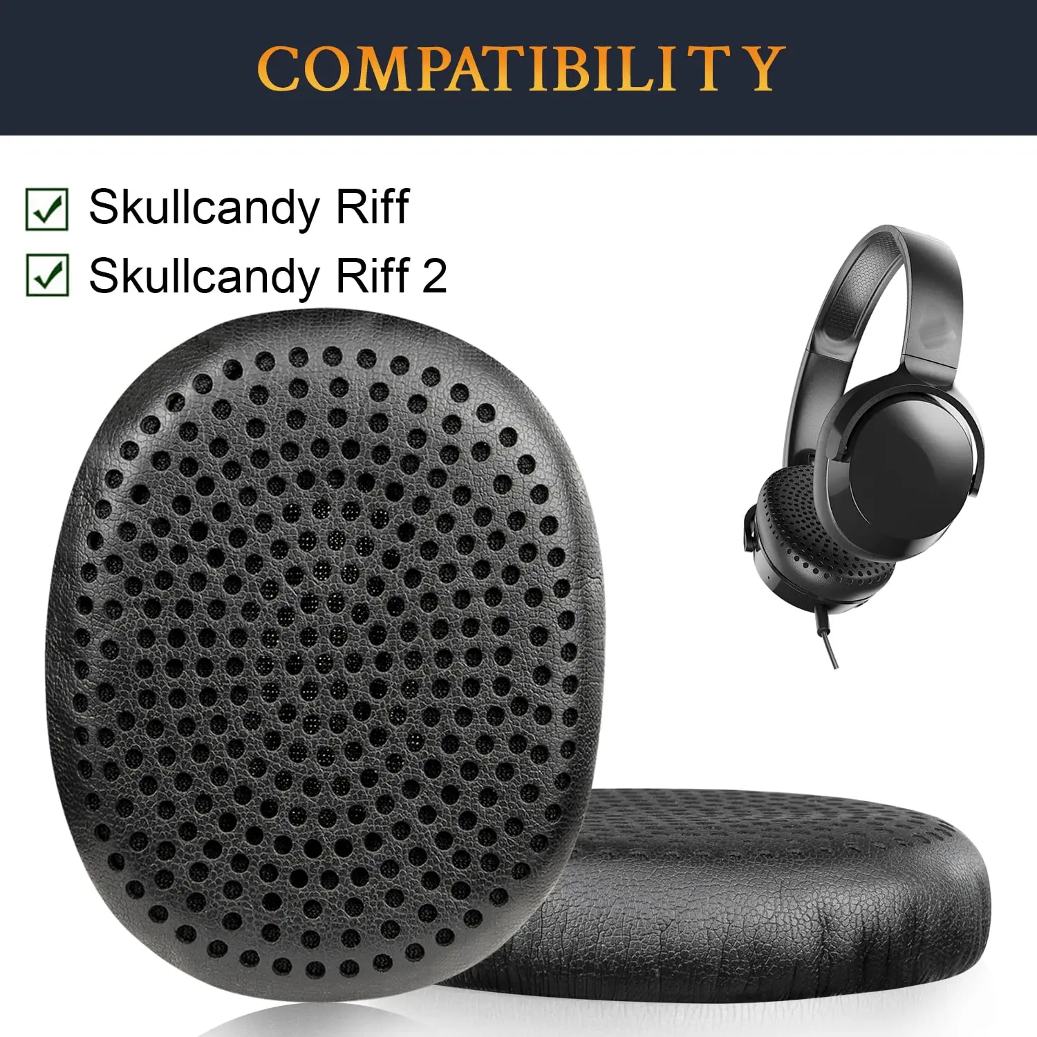 Riff Replacements Earpads Protein Leather Memory Foam Repair Parts Compatible with Skullcandy Riff On-Ear Headphones