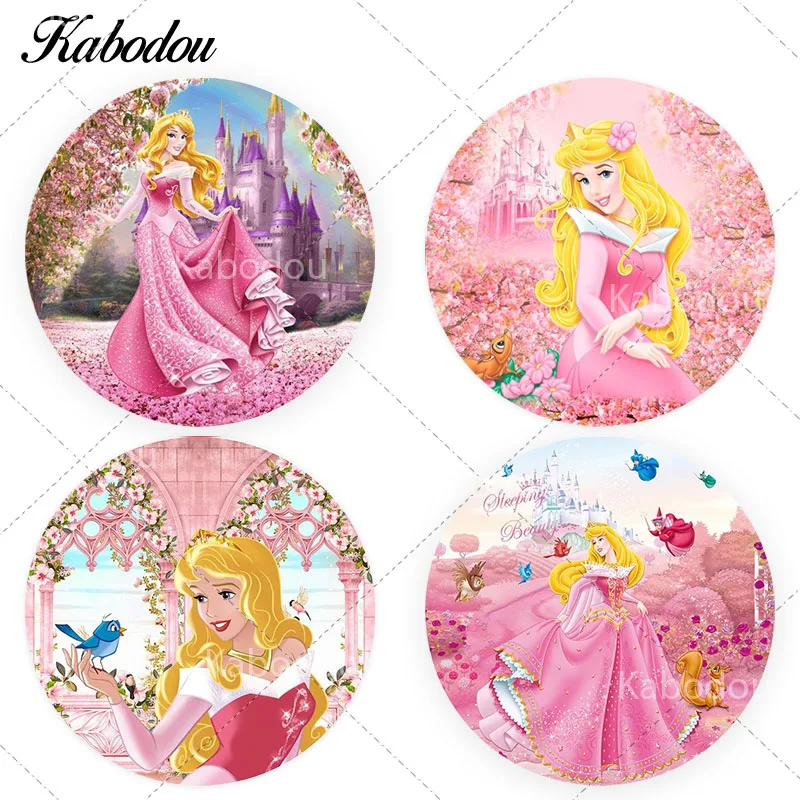 Sleeping Beauty Circle Photo Backdrop Cover For Kids Birthday Disney Princess Briar Rose Round Photography Background